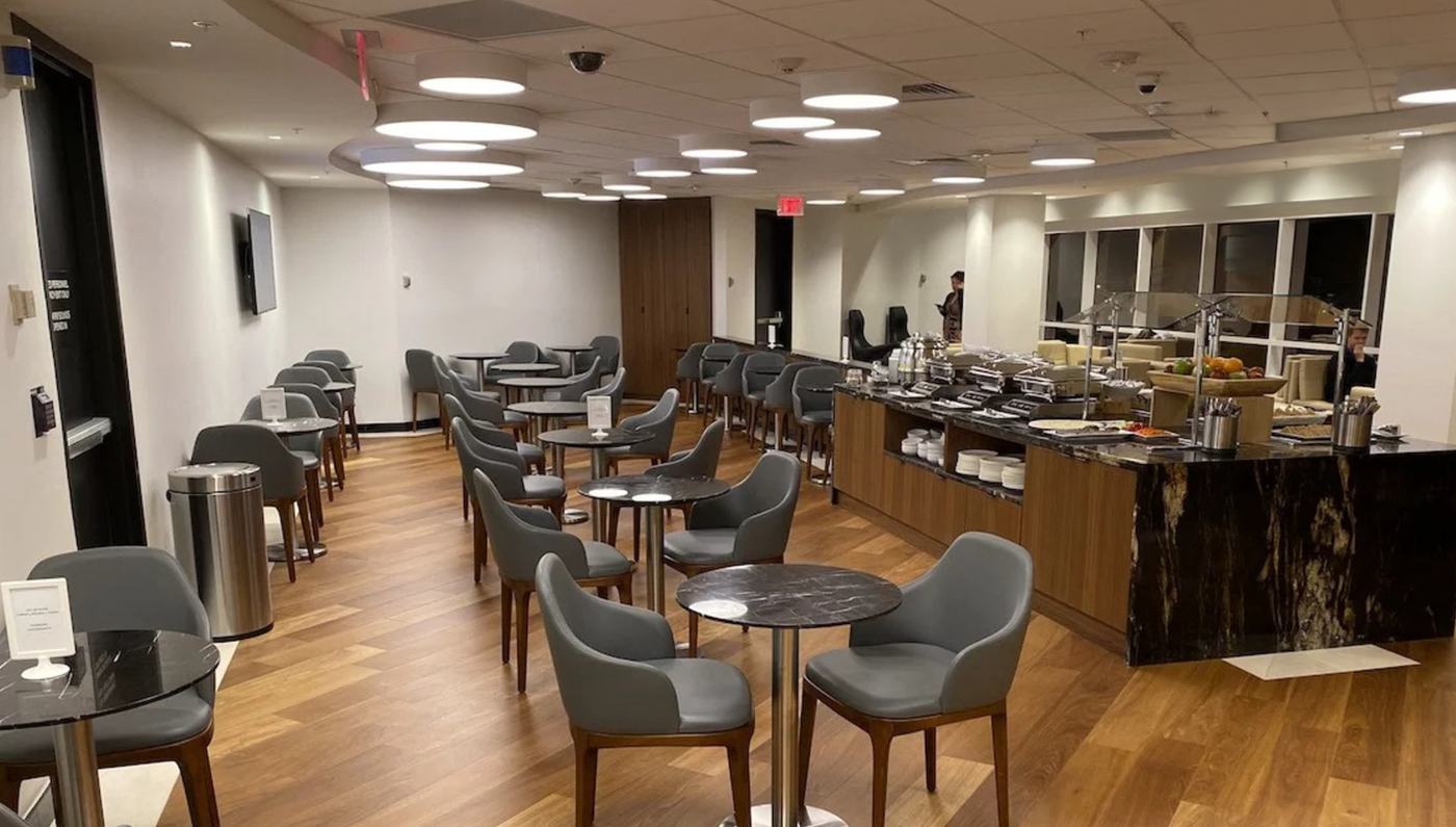 Cumaru hardwood flooring installed in an airline lounge